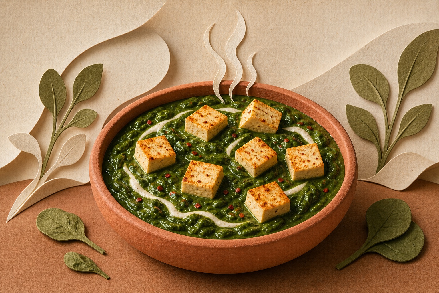 Curry Palak cu cuburi de tofu rumenit